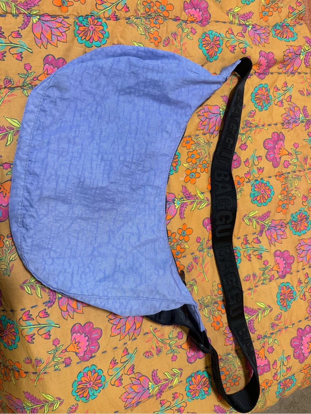 BAGGU Blue Crescent Shoulder Bag with Black Branded Strap